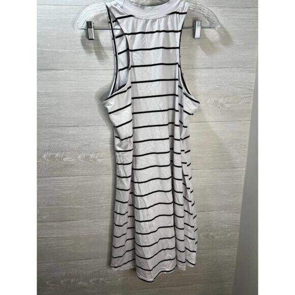 Women's High Neck Sleeveless Short Dress Stripe Flare Tank Dress - Picture 5 of 7
